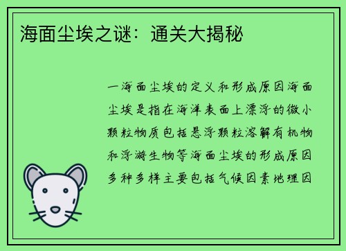海面尘埃之谜：通关大揭秘