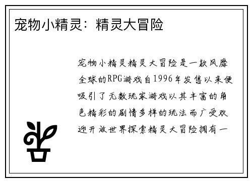 宠物小精灵：精灵大冒险